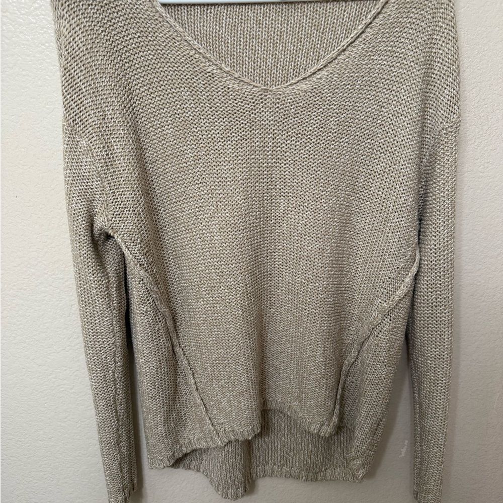 RDI Sweater LG Beige Long Sleeve Pullover Boat Neck Knit Top Leather Elbow Patch
